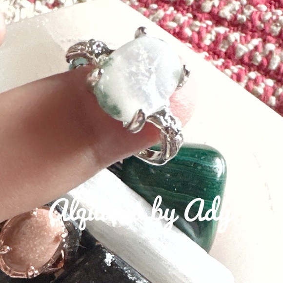 Moss agate silver Victorian ring/abundance for Gemini - Picture 2 of 5